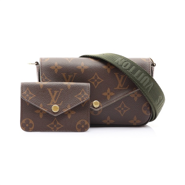 LOUIS VUITTON LV 路易威登 Felicie Strap & Go MNG 肩背包 棕/綠色 原花帆布