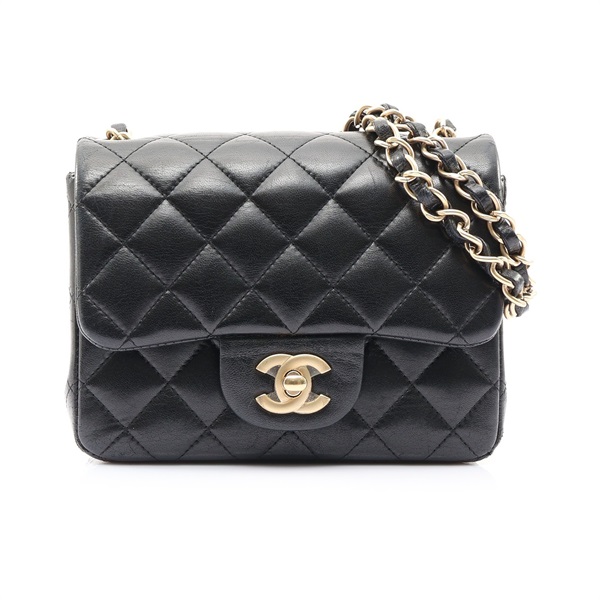 CHANEL 香奈兒 Mini Classic 鏈條 肩背包 黑色 菱格紋 羊皮 金釦